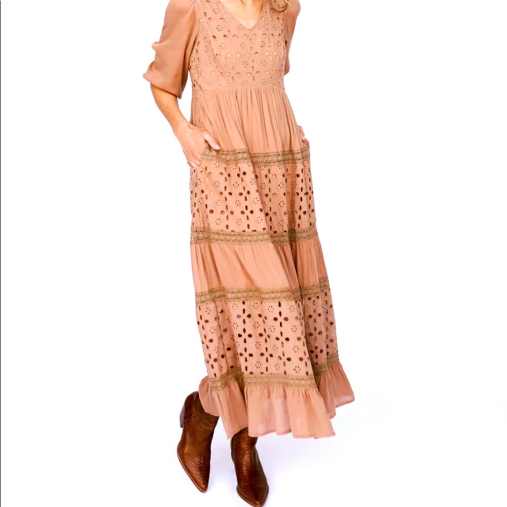 Eyelate detail Maxi Bohemian style blush pink dress